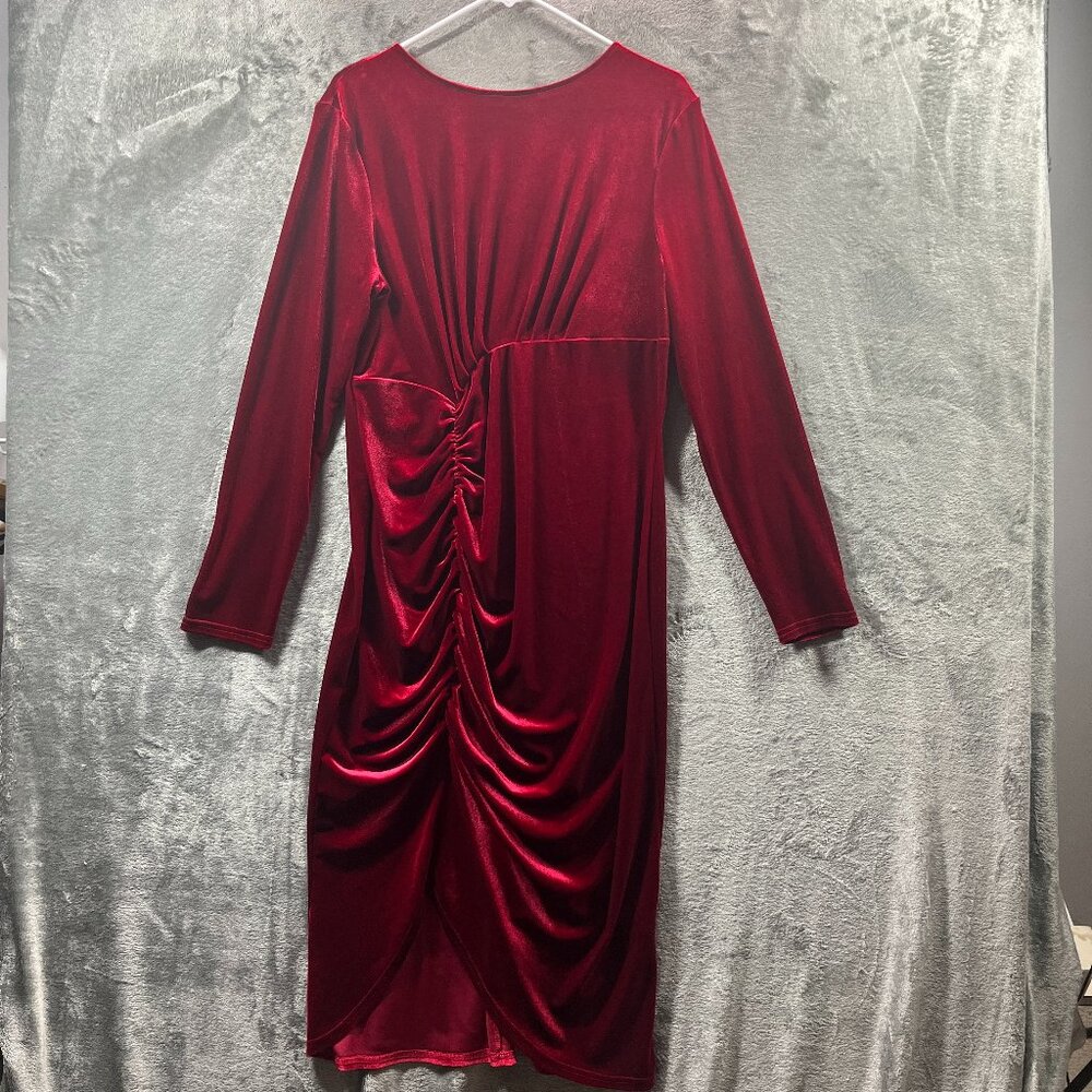 Dress Womens Red X-Large Prom Velvet Gathered Slit Fit & Flare Front Ruched Sexy